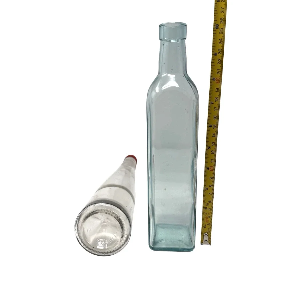 Vintage Glass Bottles Lot of 2 – Oil Vinegar Bottle w/ Pour Spout & Tall Stopper